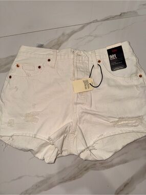 Levi's White Distressed 501 Cutoff Denim Shorts